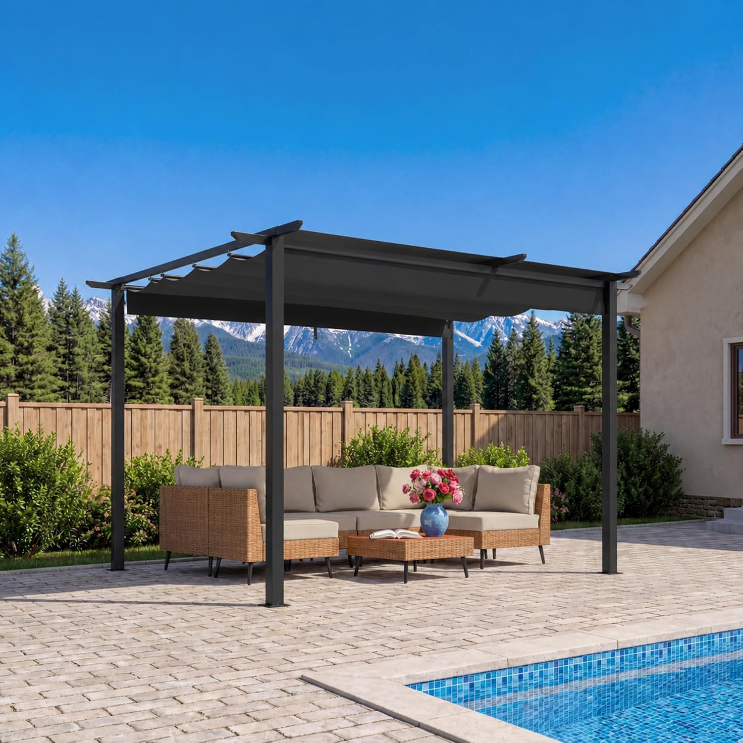 Grey Retractable Aluminum Pergola