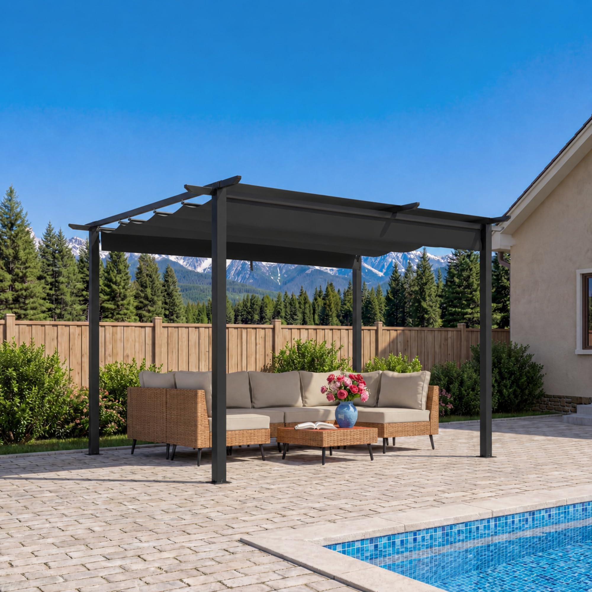 Grey Retractable Aluminum Pergola