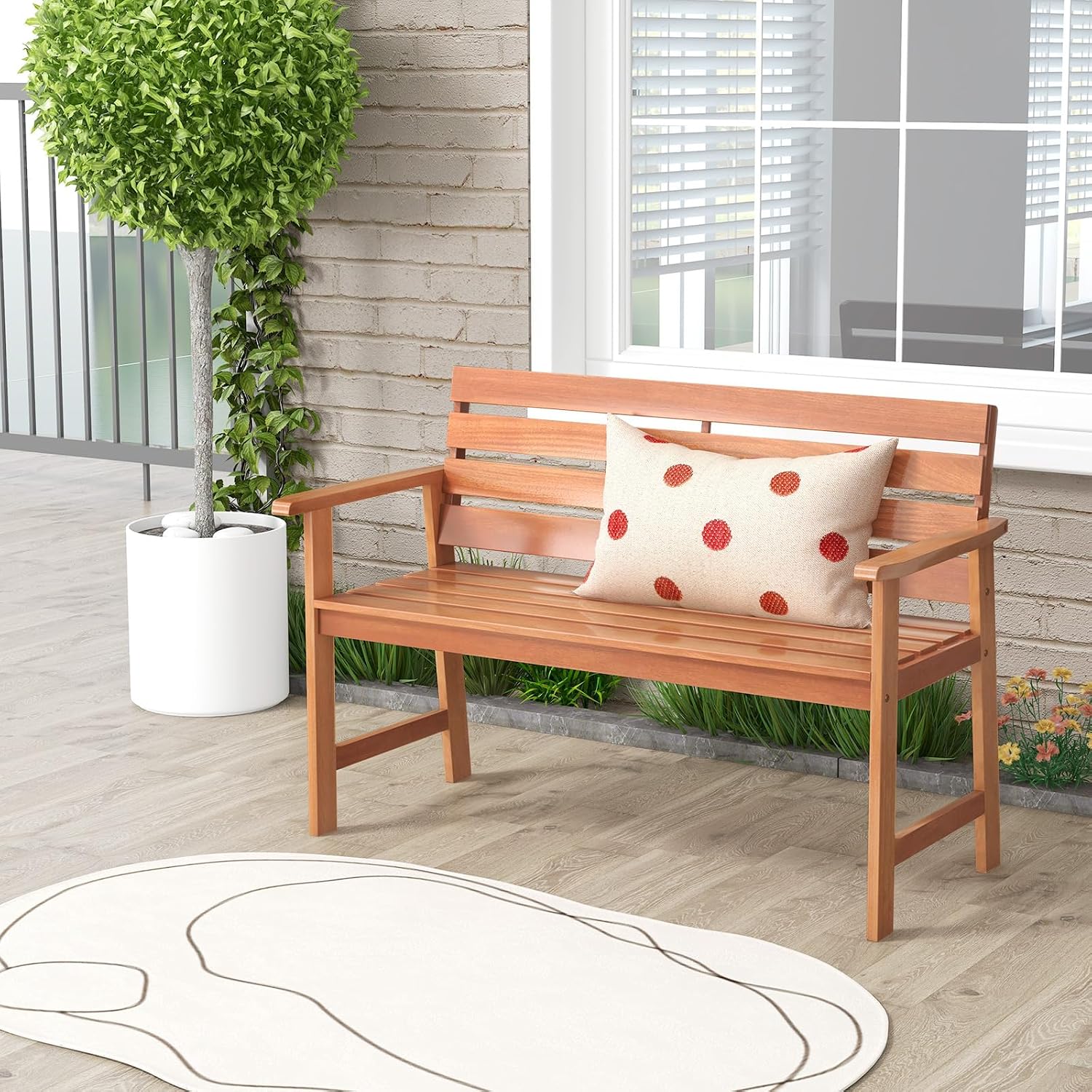 Hardwood Slatted Backrest Bench