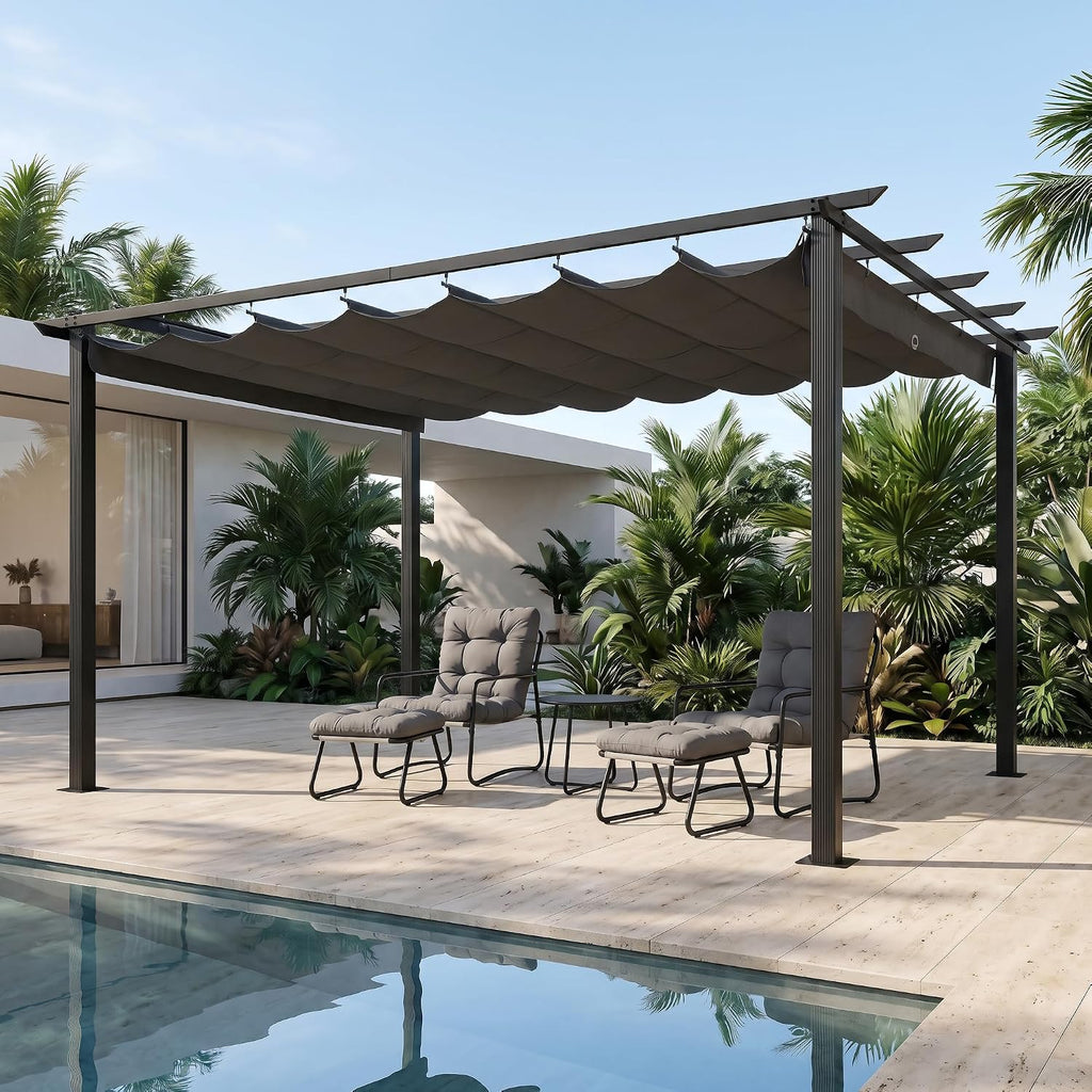 Grey Retractable Aluminum Pergola