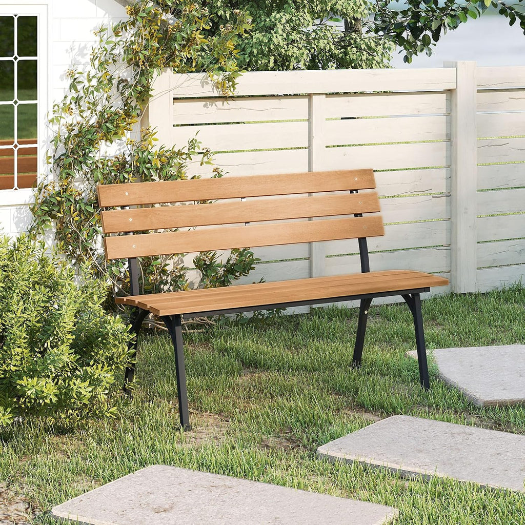 Acacia Wood Metal Frame Patio Bench