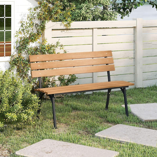 Acacia Wood Metal Frame Patio Bench