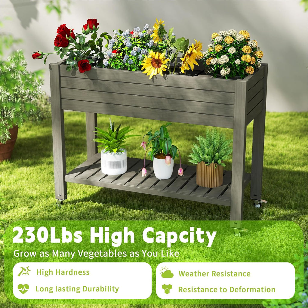 Wheeled Grey Self-Watering Planter