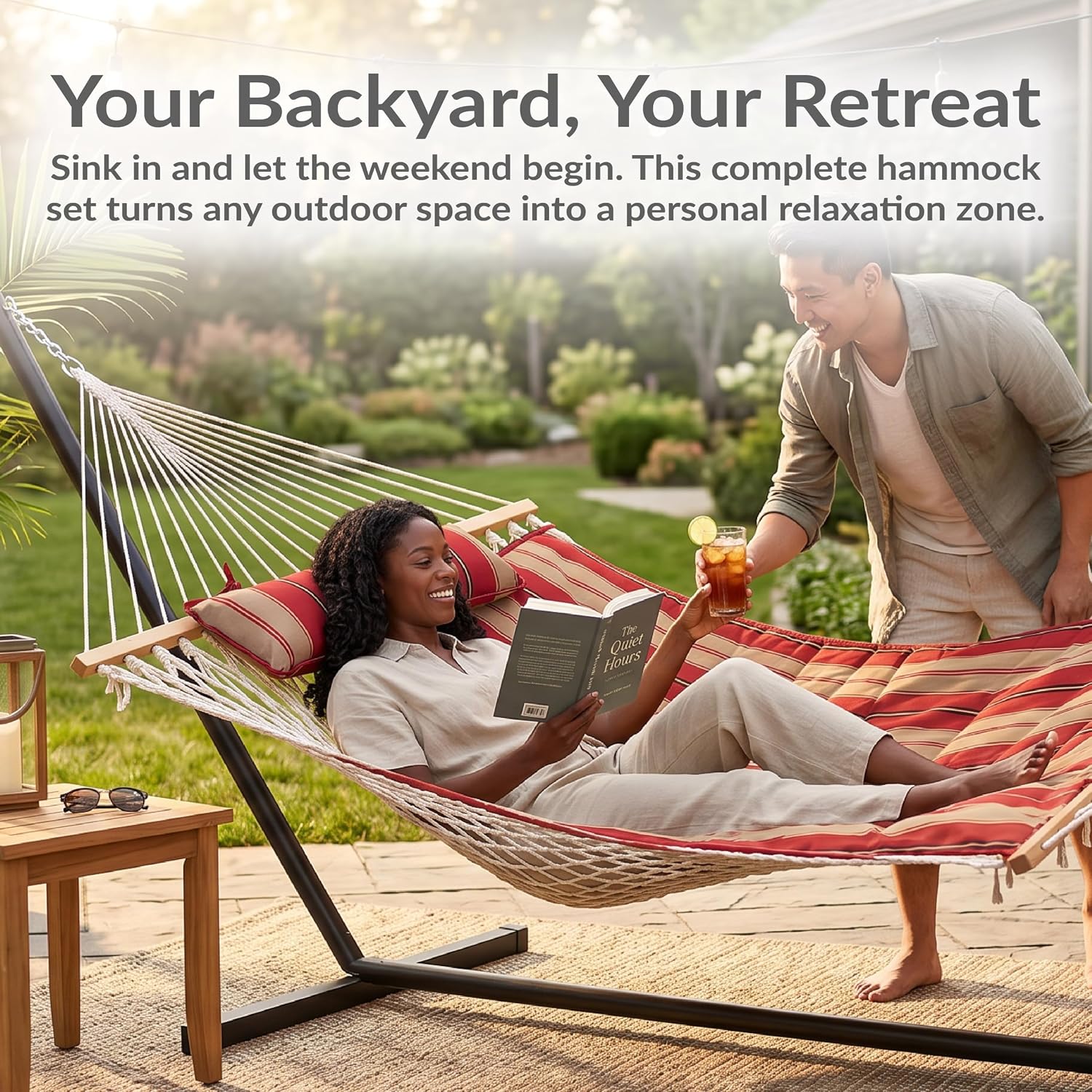 Striped Rope Hammock Steel Set