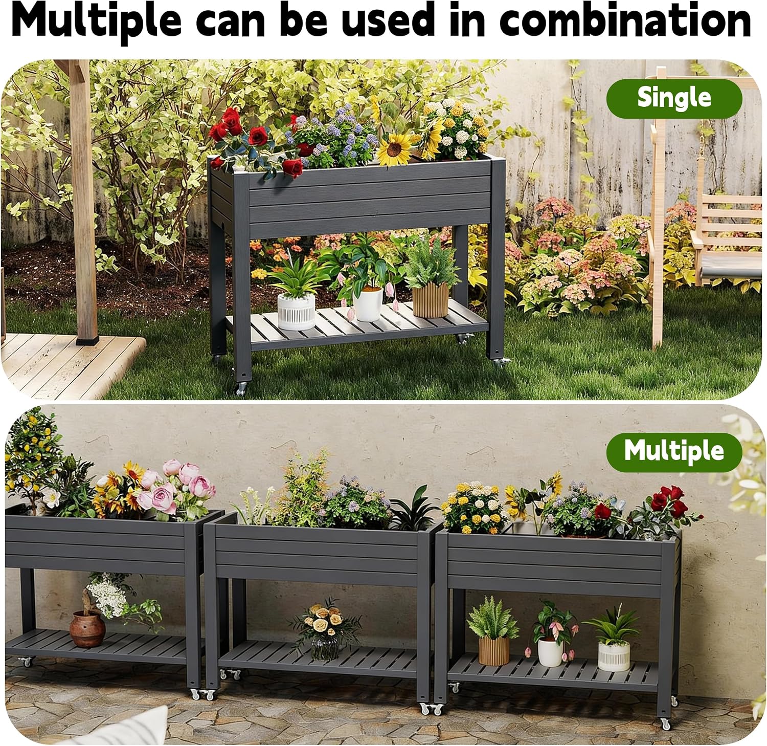 Black Tall Self-Water Resin Planter