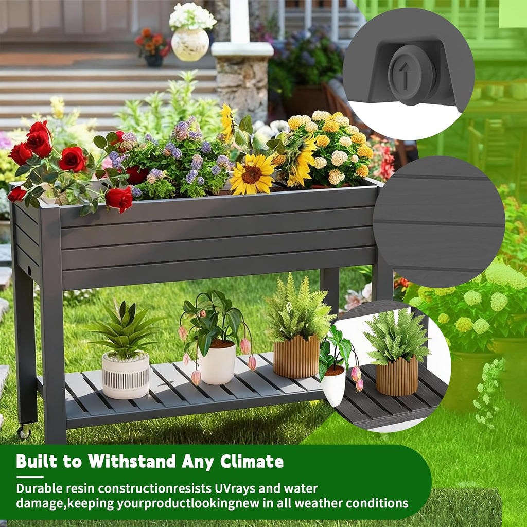Black Tall Self-Water Resin Planter