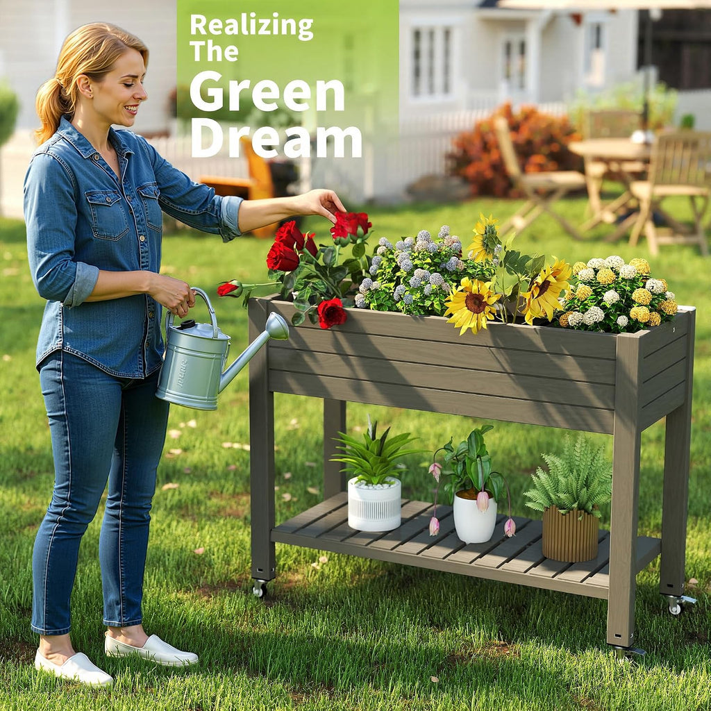 Wheeled Grey Self-Watering Planter