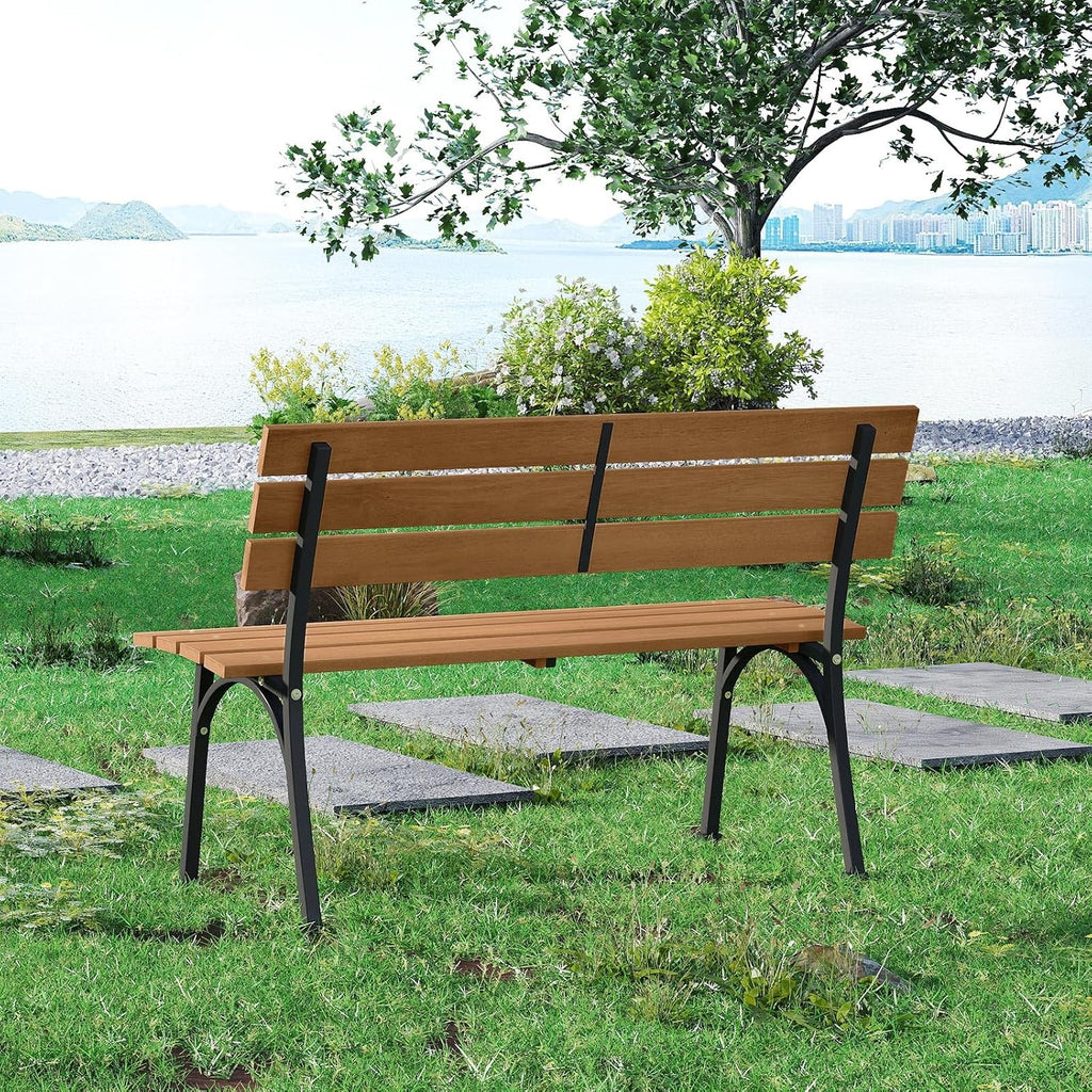 Acacia Wood Metal Frame Patio Bench