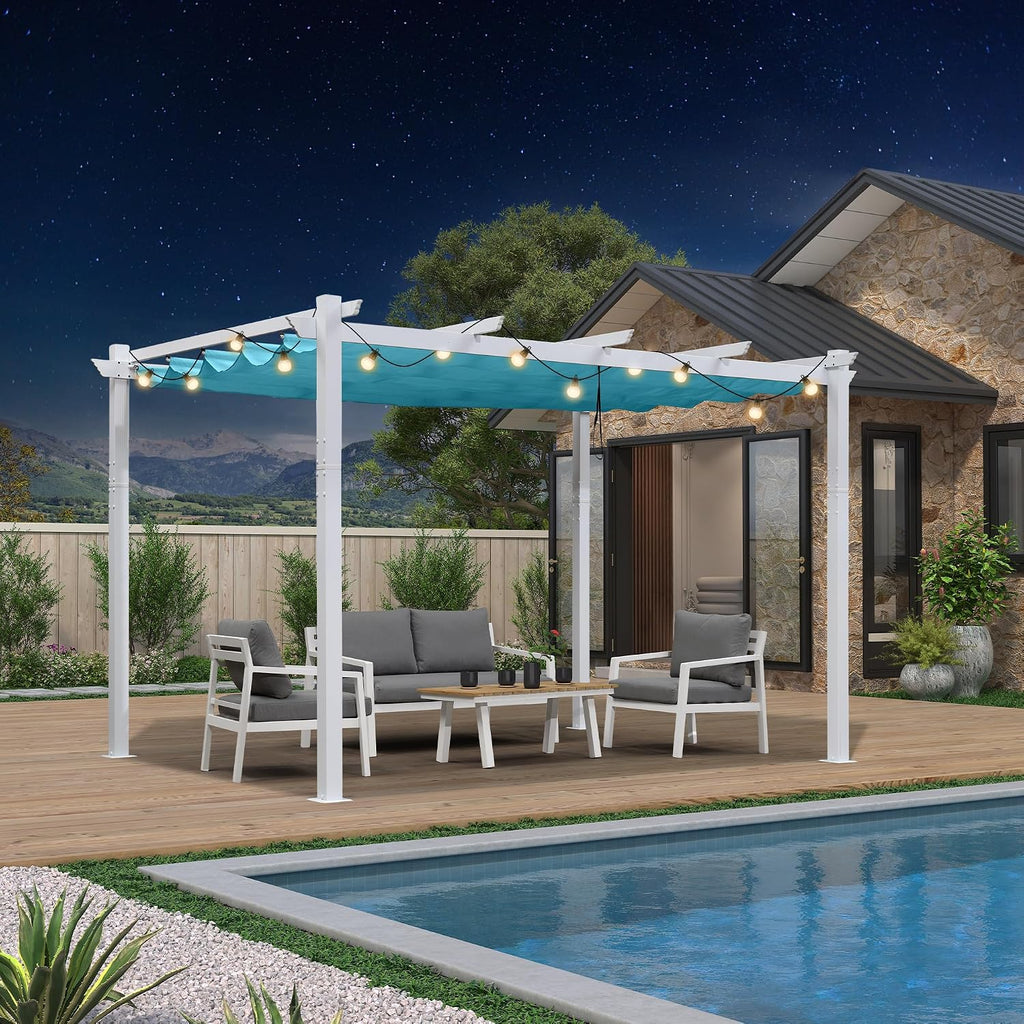 Blue Retractable LED Patio Pergola