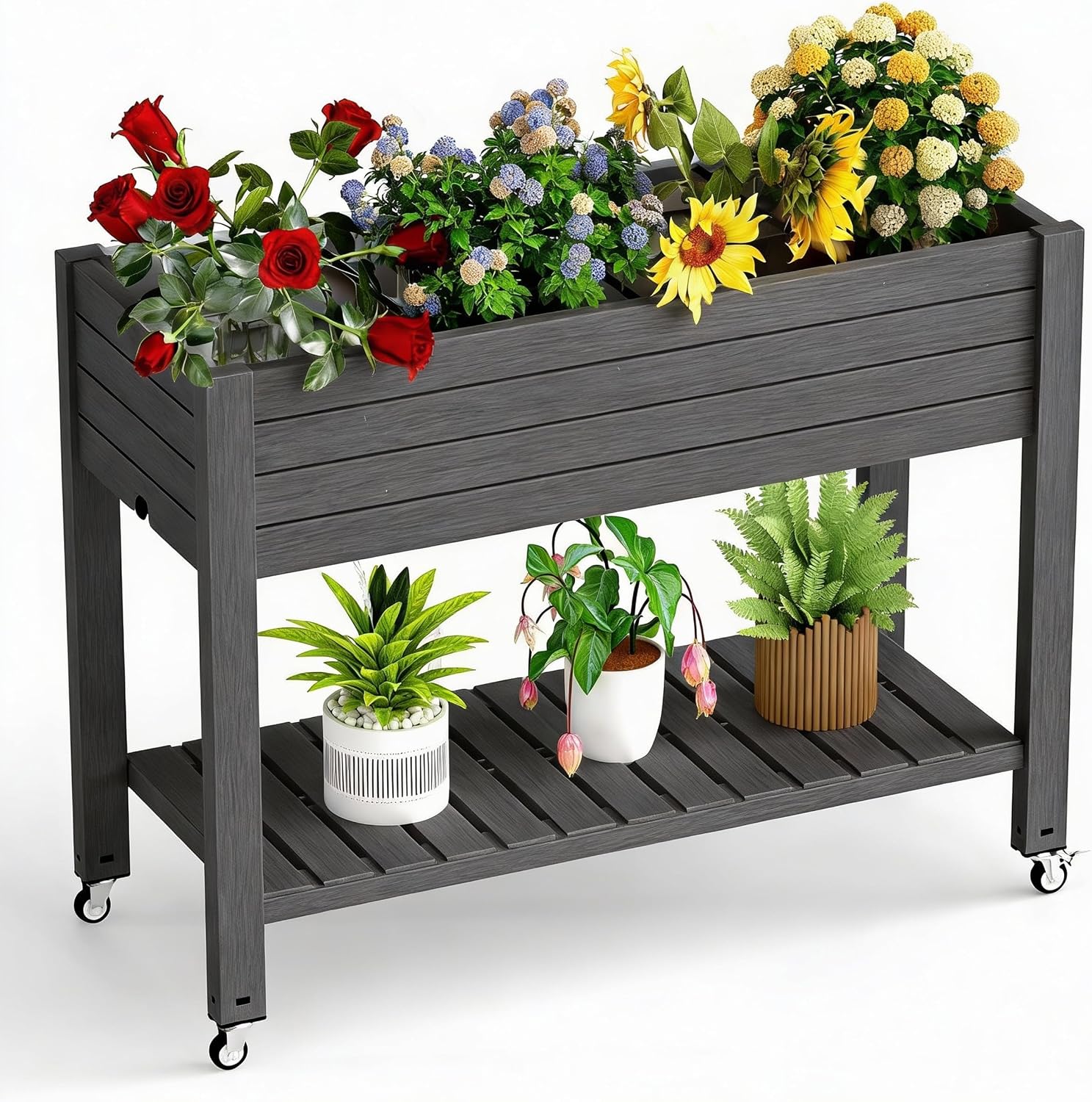 Black Tall Self-Water Resin Planter