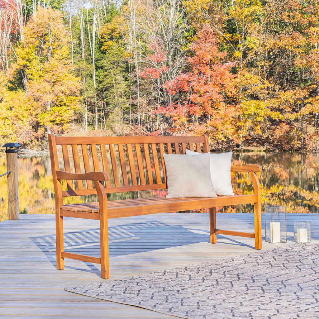 Teak Acacia Three Seat Wood Bench