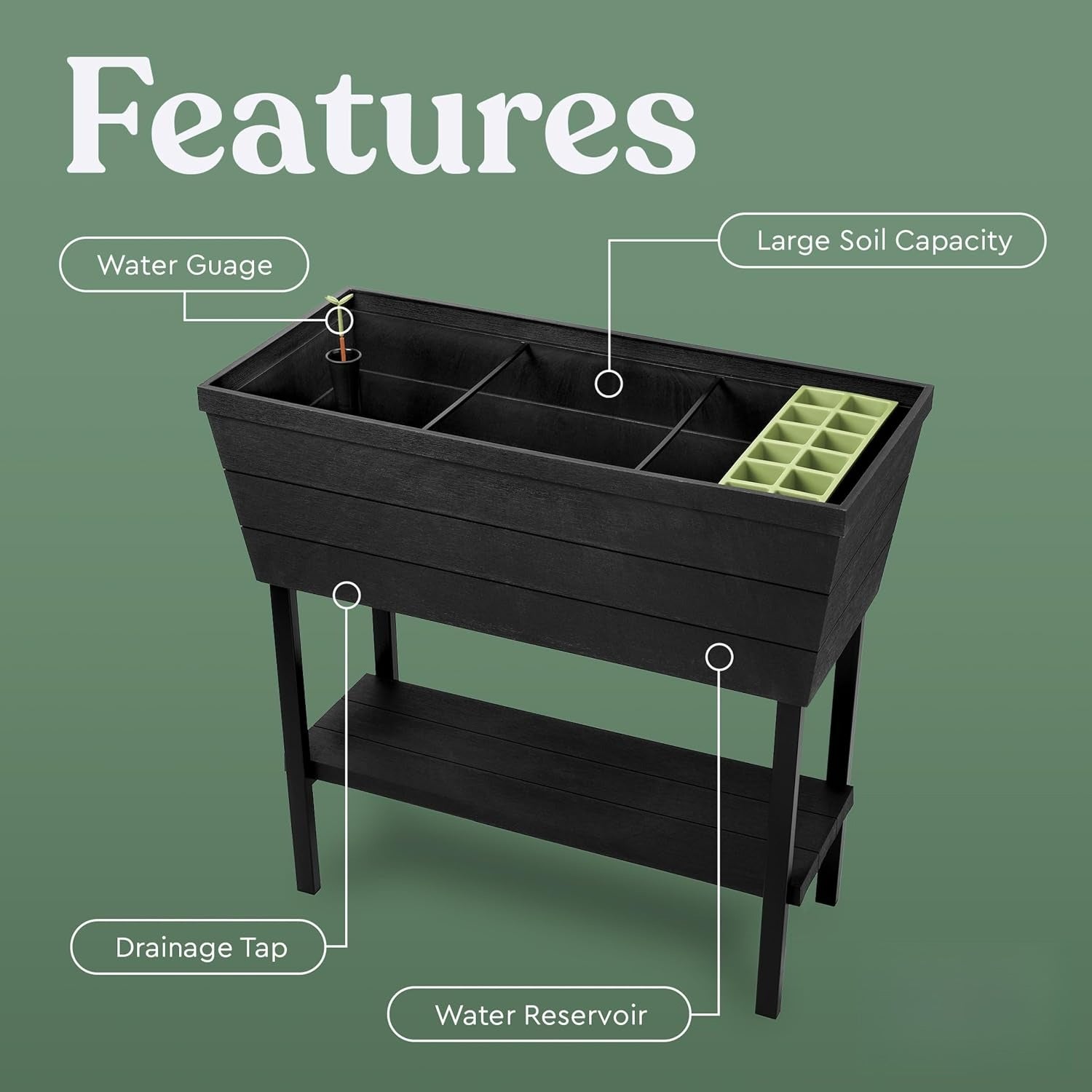 Grey Self-Water Garden Planter Bed
